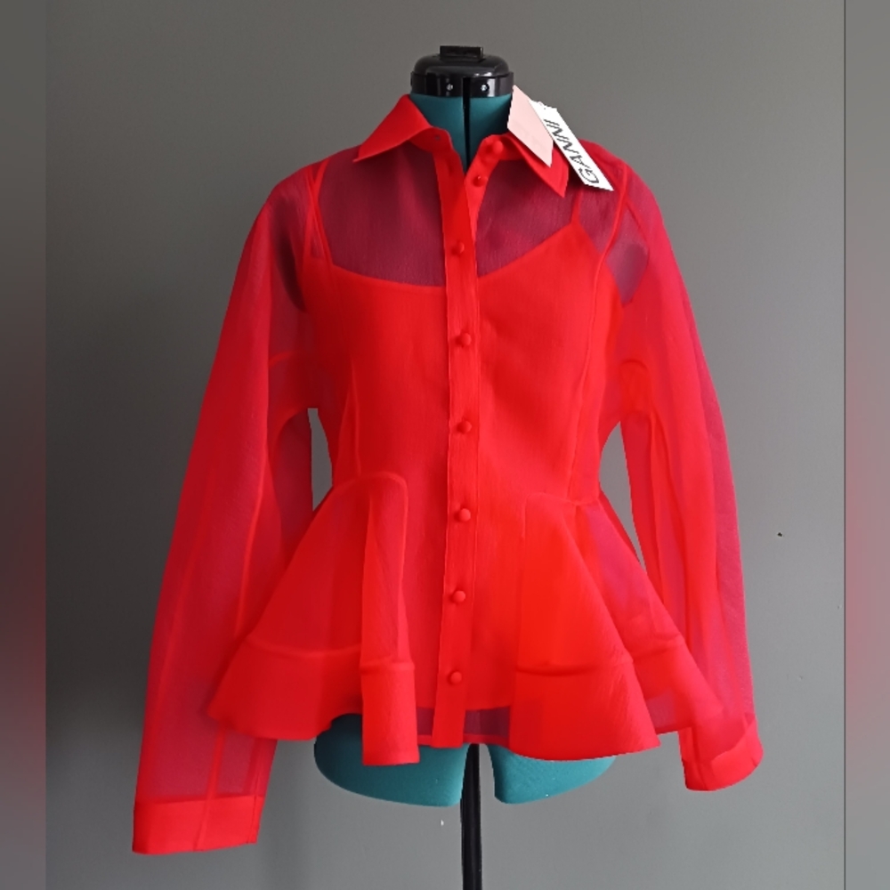NWT GANNI organza Peplum Red Blouse Size 36